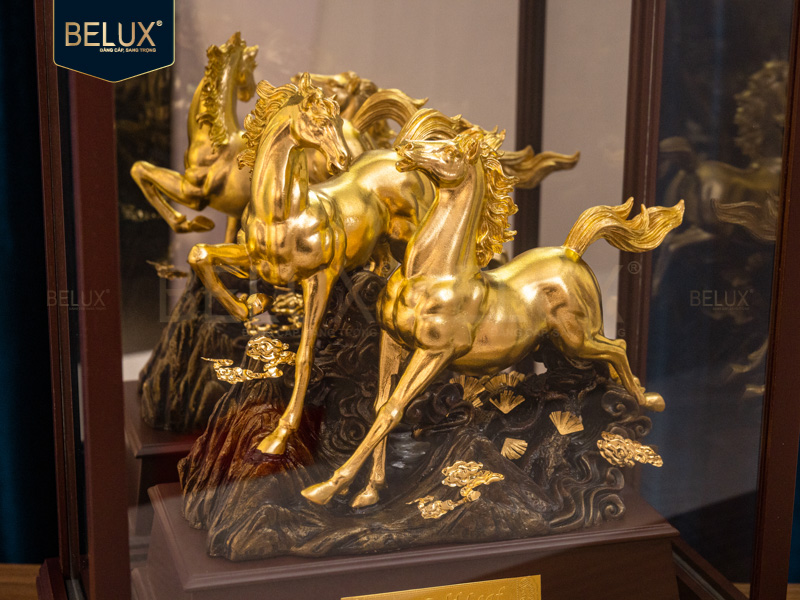 Tượng Ngựa Song Mã dát vàng 24k&nbsp;36x28x17cm